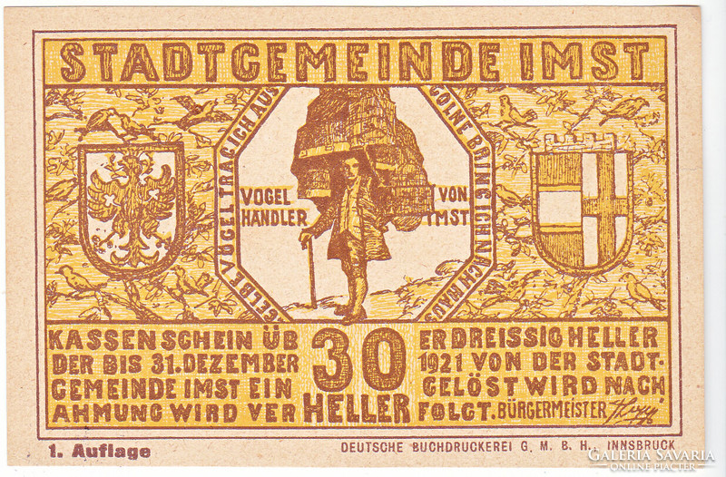 Austrian emergency money 30 heller 1921 1st issue