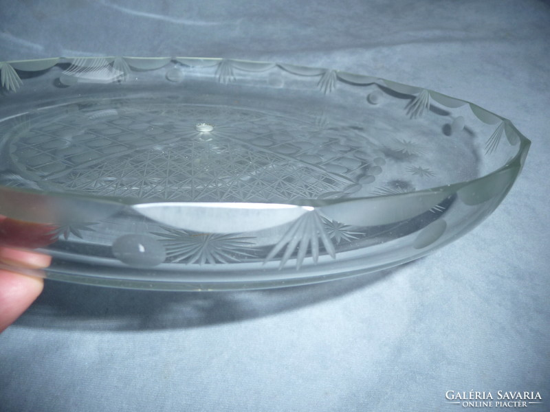 Régi csiszolt üveg kínáló tál asztalközép üvege csiszolt üveg tál asztalközéphez
