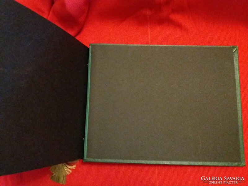 Antique leather gold cord green hunter embossed scene photo album size /3 according to the pictures