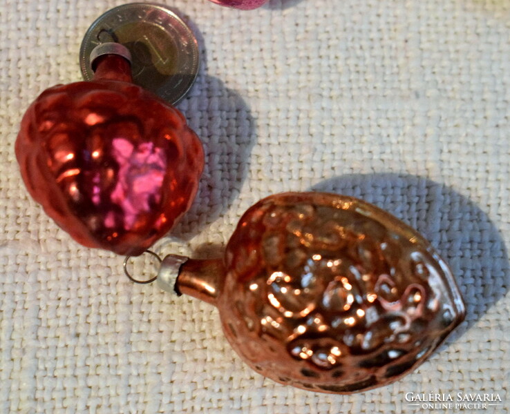 2 pieces of old Christmas tree decorations glass walnuts and glass raspberries