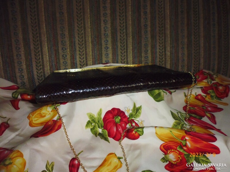 Vintage snakeskin bag in chocolate color..Real leather bag.
