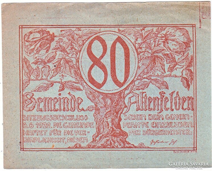 Osztrák szükségpénz  80 heller 1920