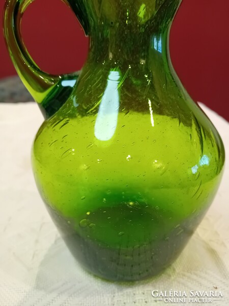 Broken, green, bubble glass vase