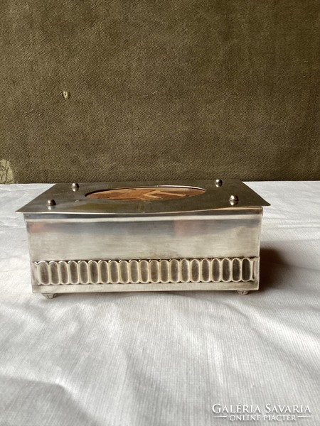 Silver-plated art deco inlaid cigarette box with wümak mark.