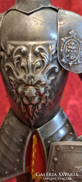 Old medieval knight metal statue with halberd (m4542)