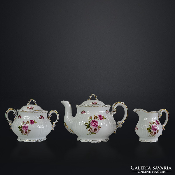 Zsolnay 6-person tea set with rose pattern