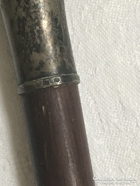Antique 1908 engraved marked walking stick with silver handle, walking stick