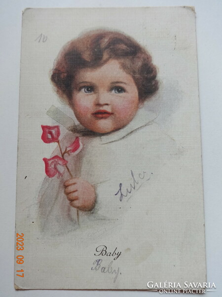 Old, antique graphic greeting card - artist's drawing - 