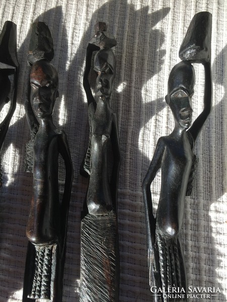 African wood carving, people carrying water carved from exotic wood, 6 pcs (301)