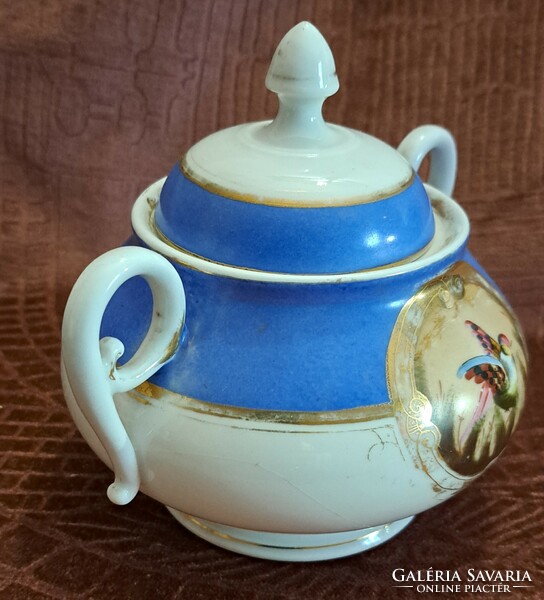 Antique bird porcelain sugar bowl, bonbonier (l4564)