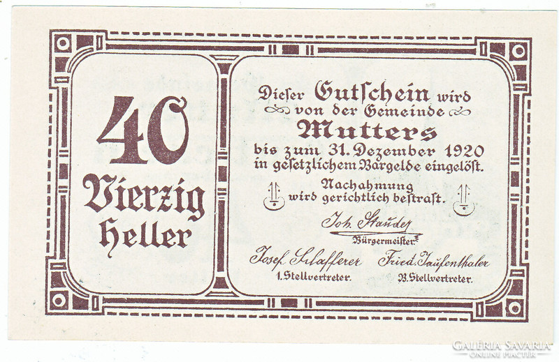Osztrák szükségpénz  40 heller 1920