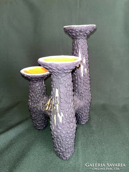 King retro ceramic black-yellow 3-branch candle holder (c0021)