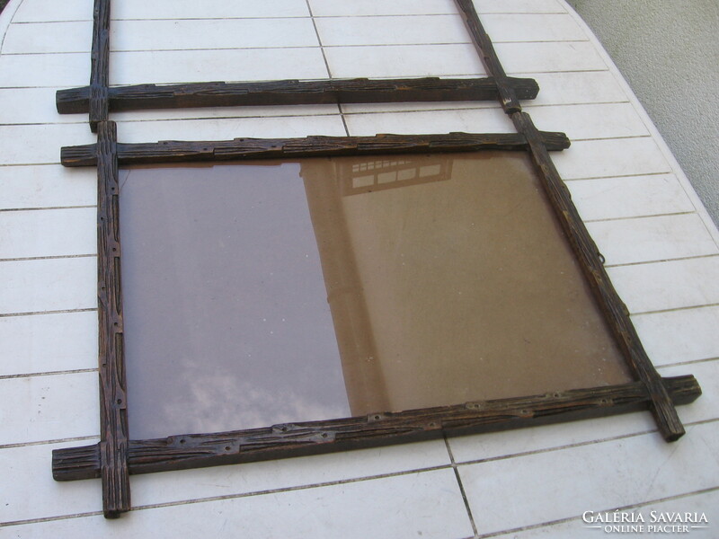 Pair of antique rustic wooden picture frames