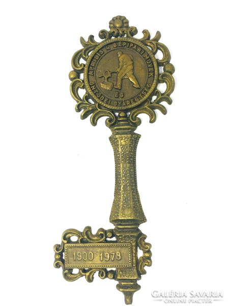 Large brass key wall ornament, plaque - April 4 mechanical industry works foundry factory 1978 rz