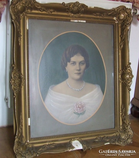 Old, antique large art nouveau lady, female portrait photo, colored, painted picture - personal collection only