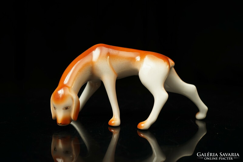 Art Deco Hollóházi Porcelán Vizsla Kutya Figura / Retró Régi Kutyus