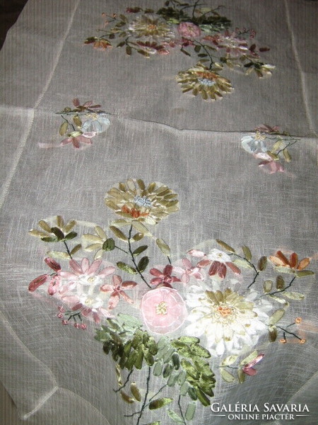 Beautiful handmade ribbon embroidered special tablecloth