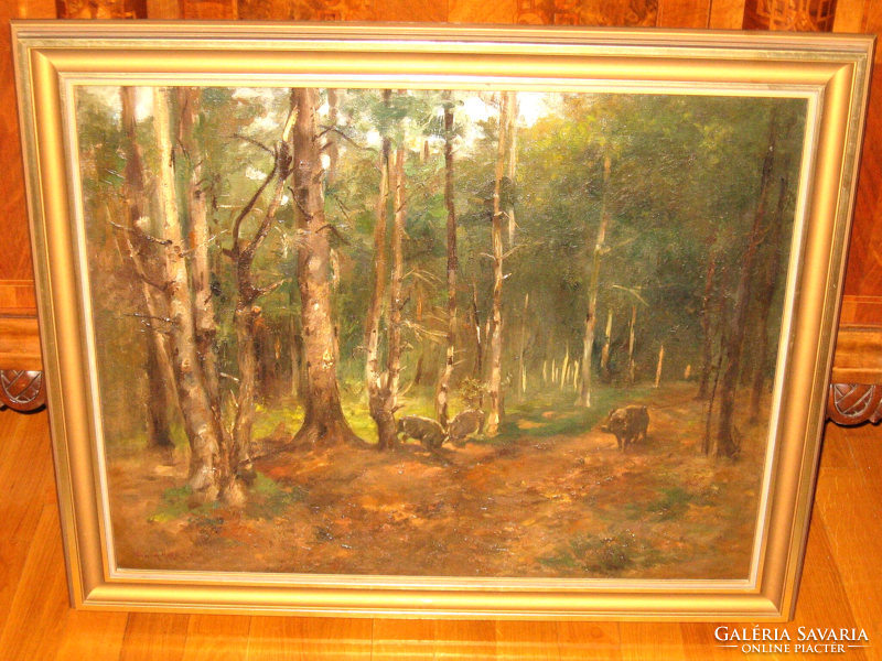 Wild boars in the oak forest wonderful guaranteed original bruck mix / 1863-1920 / picture