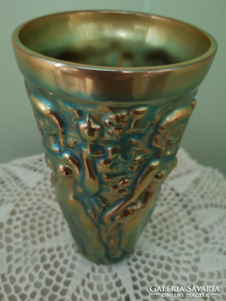 Zsolnay eozin szüretelő pohár, váza
