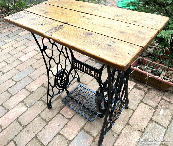 Hall table, terrace table, storage, laptop table with cast iron singer legs