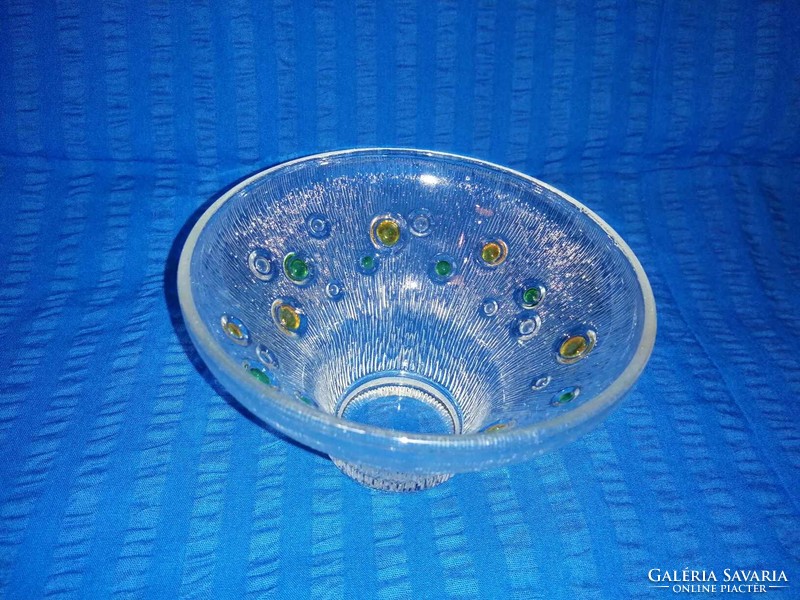 Glass bowl with yellow green pattern 14 cm (a7)