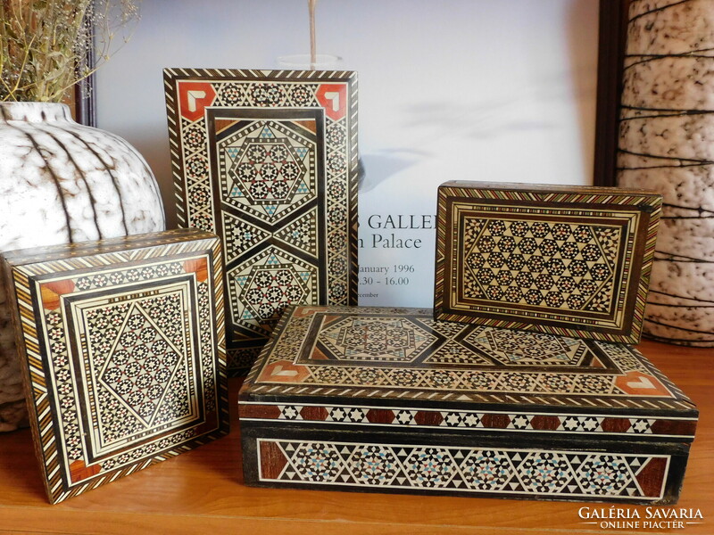 Vintage inlaid wooden boxes - 4 pieces