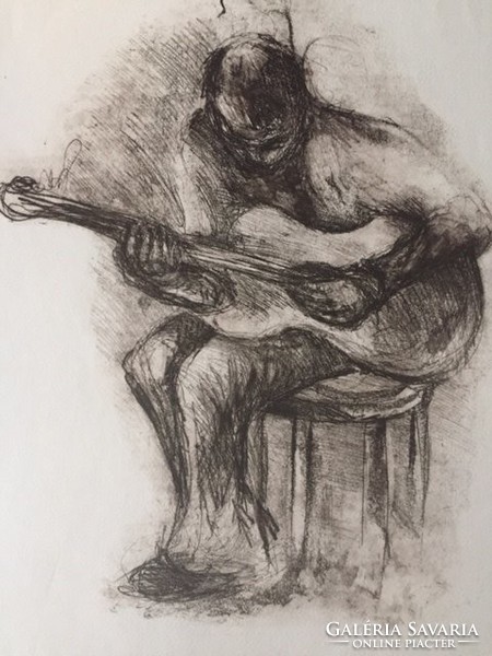 Zsuzsanna Pál: musician iv. Marked, numbered (5/8) etching 2005.