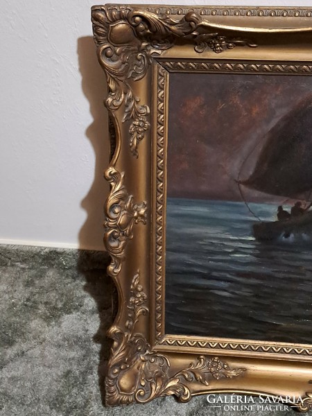 Sándor Cz. Szüts (1887-1942): Scheveningen, Holland, seaside boat painting in perfect frame