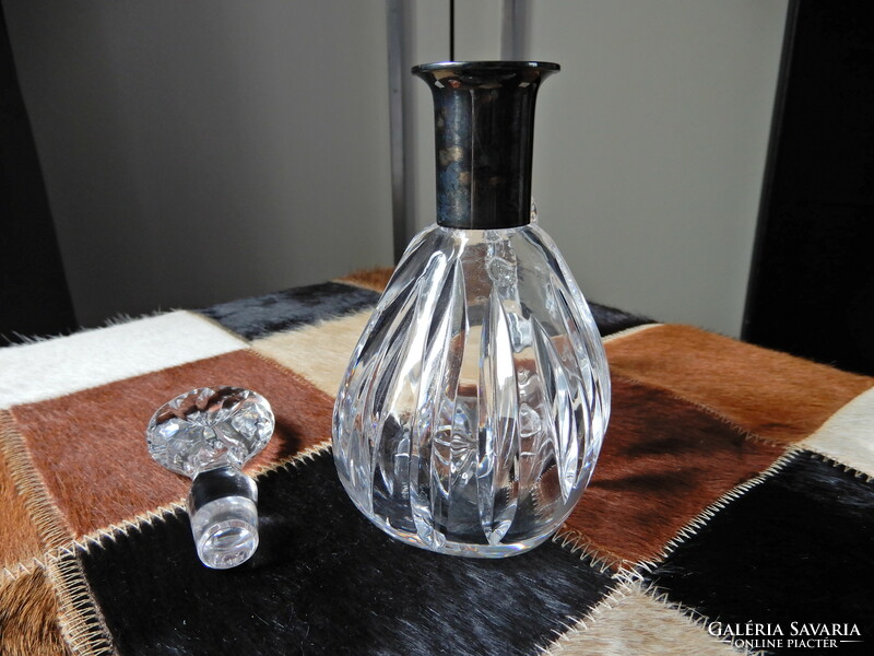 Art deco polished crystal glass decanter with silver decoration