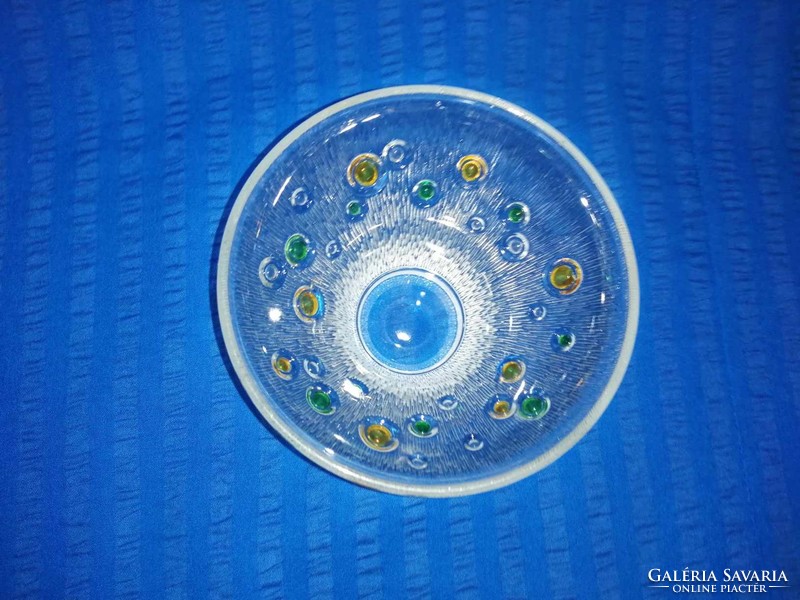 Glass bowl with yellow green pattern 14 cm (a7)