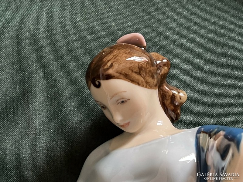 Ritka Royal Dux kendős táncos lány porcelán figura (P0014)