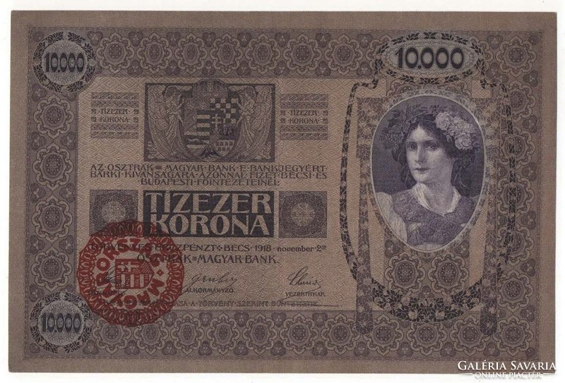 1918 10 000 korona MO bélyegzéssel  EF