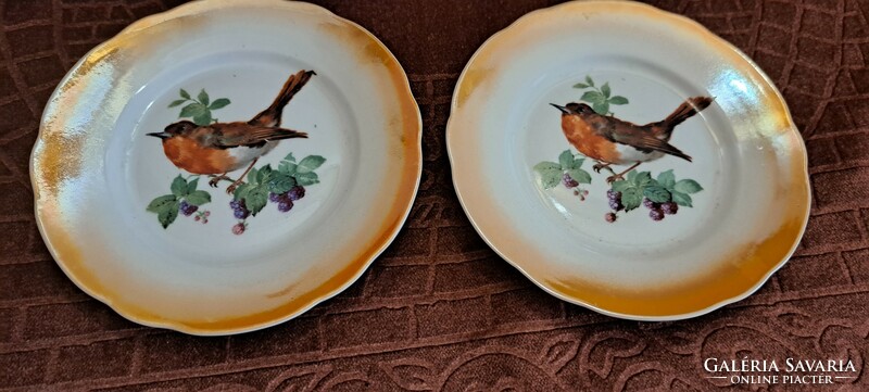 Old Zsolnay bird porcelain dessert plate 1 (l4554)