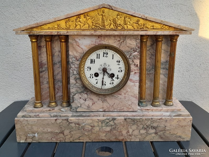 HUF 1 antique multi-column marble fireplace clock with scenes