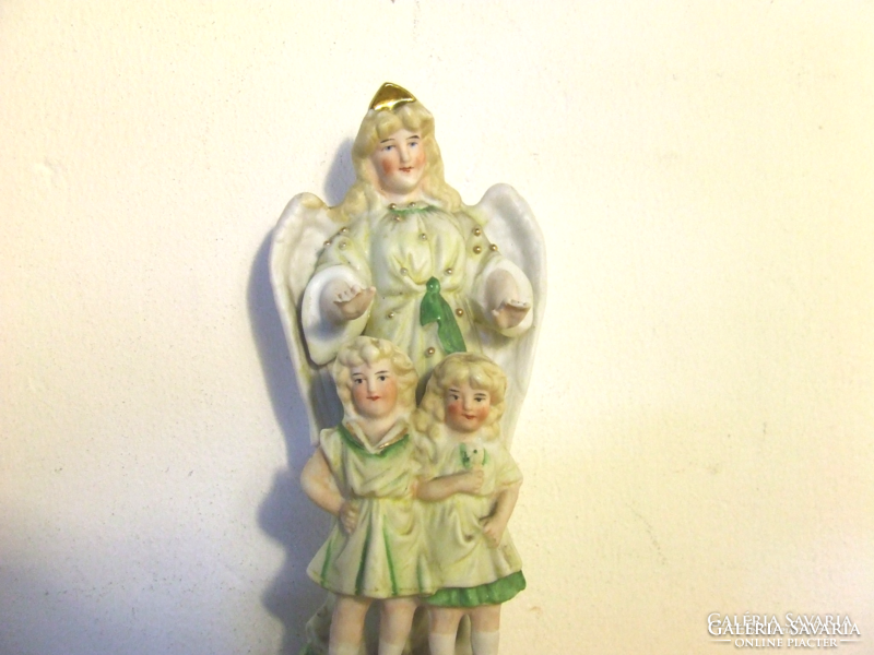 Régi,antik,jelzett  biszkvit porcelán figura figurális életkép-őrangyal két kislánnyal--nagyon bájos