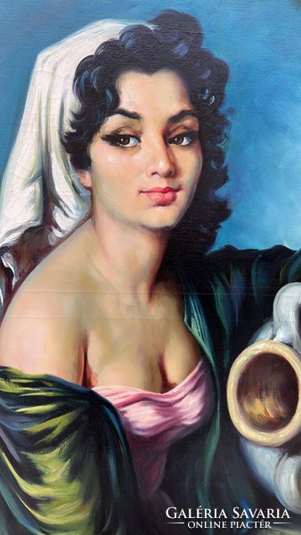 Francisco Ribera nyomán festett női olajfestmény díszes keretezve