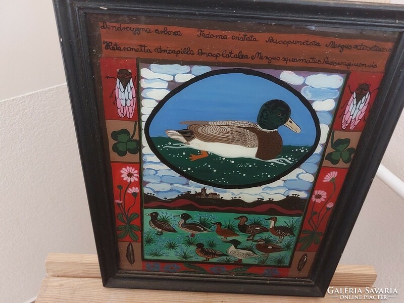 (K) glass painting wild ducks 32x39 cm with frame