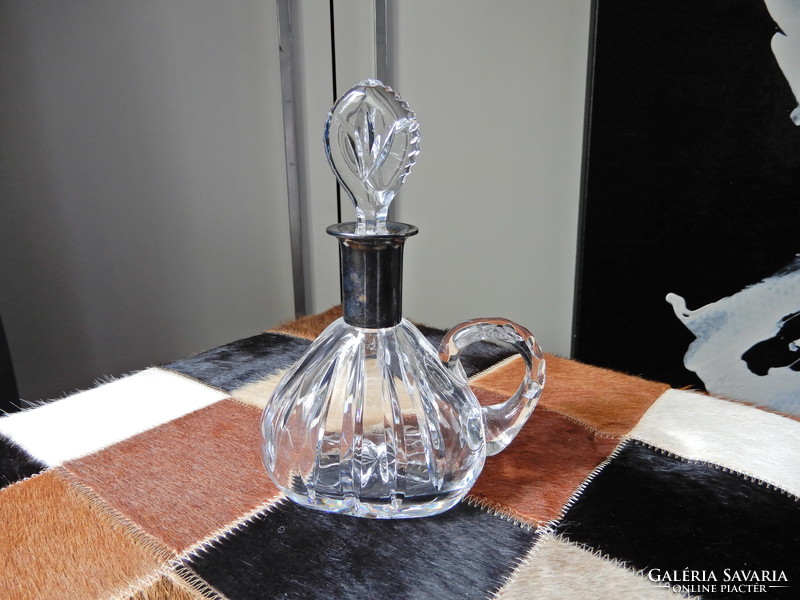 Art deco polished crystal glass decanter with silver decoration