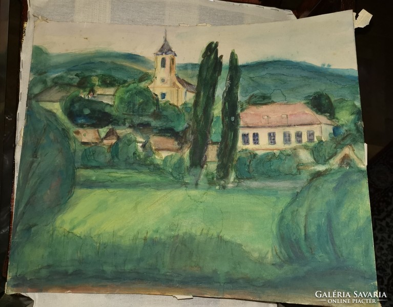 Village landscape - watercolor painting