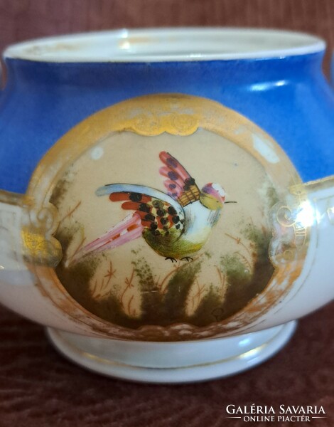 Antique bird porcelain sugar bowl, bonbonier (l4564)