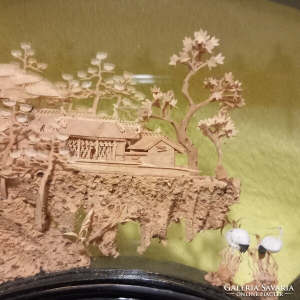 Diorama, marked Chinese picture, wood carving, decoration.