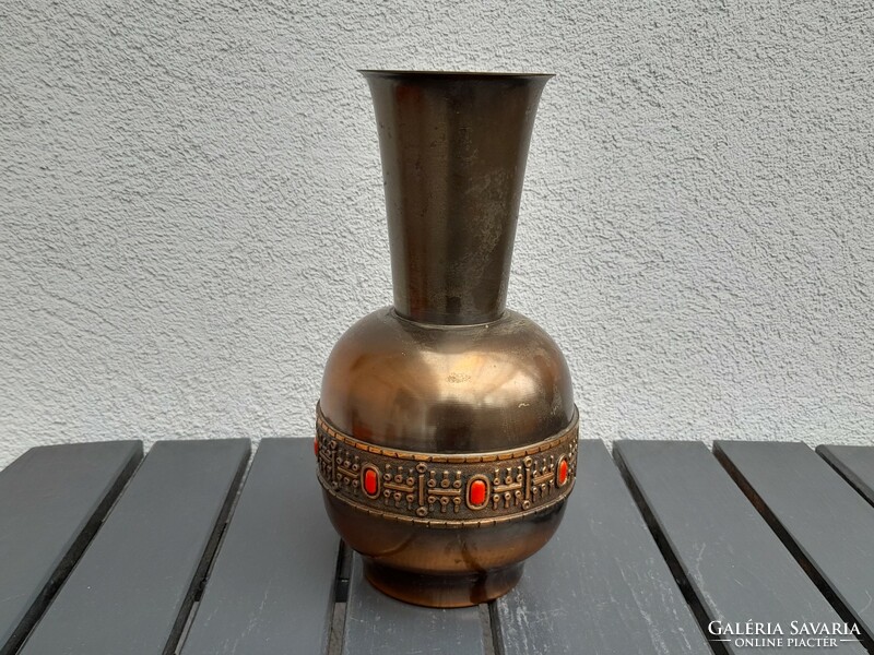 A beautiful bronze applied art vase by Lajos Muharos