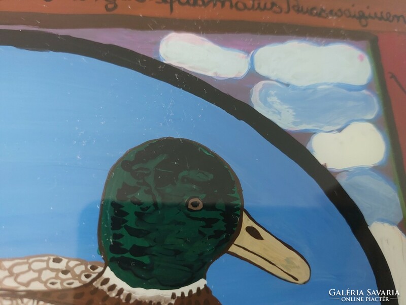 (K) glass painting wild ducks 32x39 cm with frame