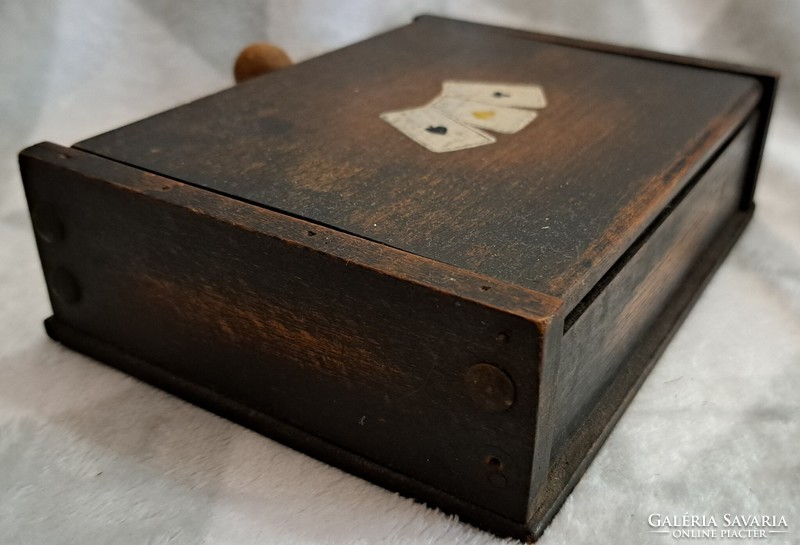 Régi fa kártyatartó doboz (L4569)