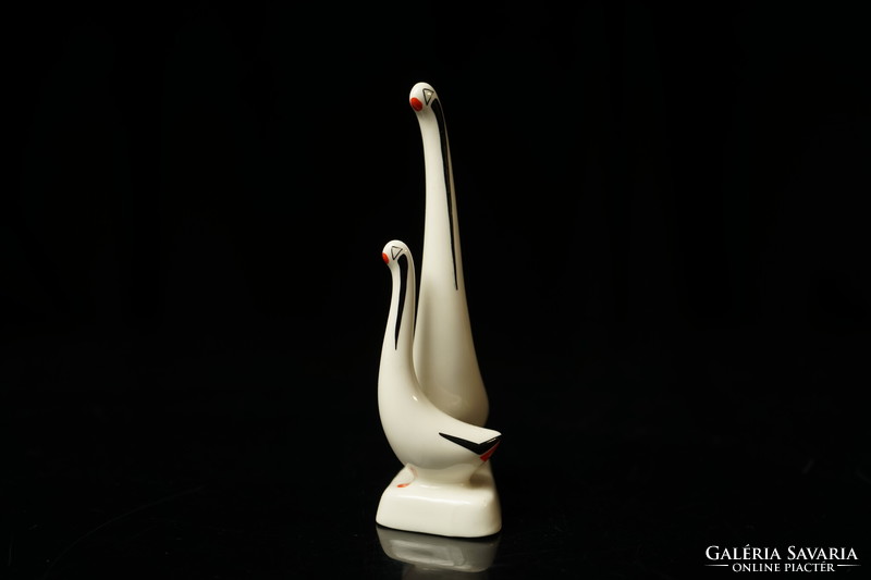 Art deco aquincum porcelain geese / goose couple figures / retro old