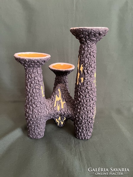 King retro ceramic black-yellow 3-branch candle holder (c0021)