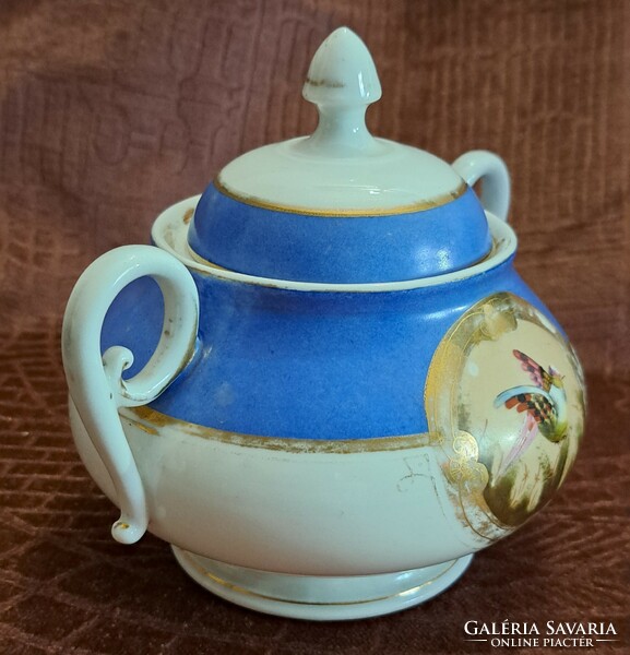 Antique bird porcelain sugar bowl, bonbonier (l4564)