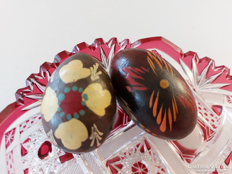 Régi festett fatojás retro húsvéti tojás 2 db