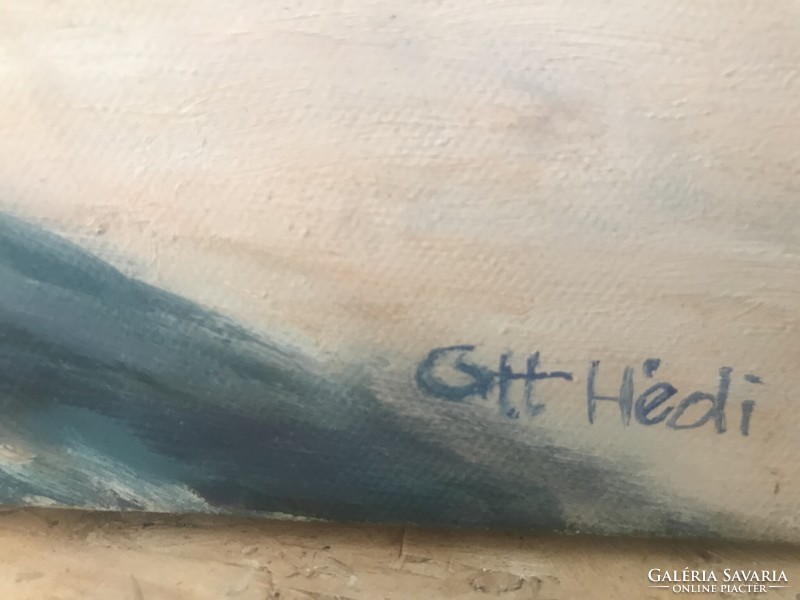 Ott Hédi: Vízparti hangulat, olajfestmény 50 x 60 cm