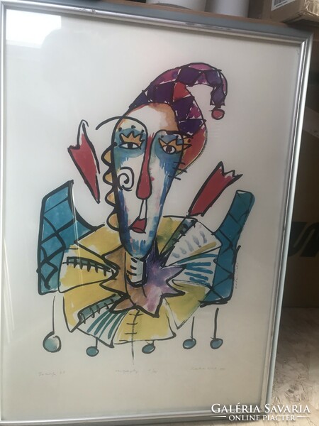 Salma edit (1964 - ): clown head vii. Color screen print in a numbered (6/10) glazed frame
